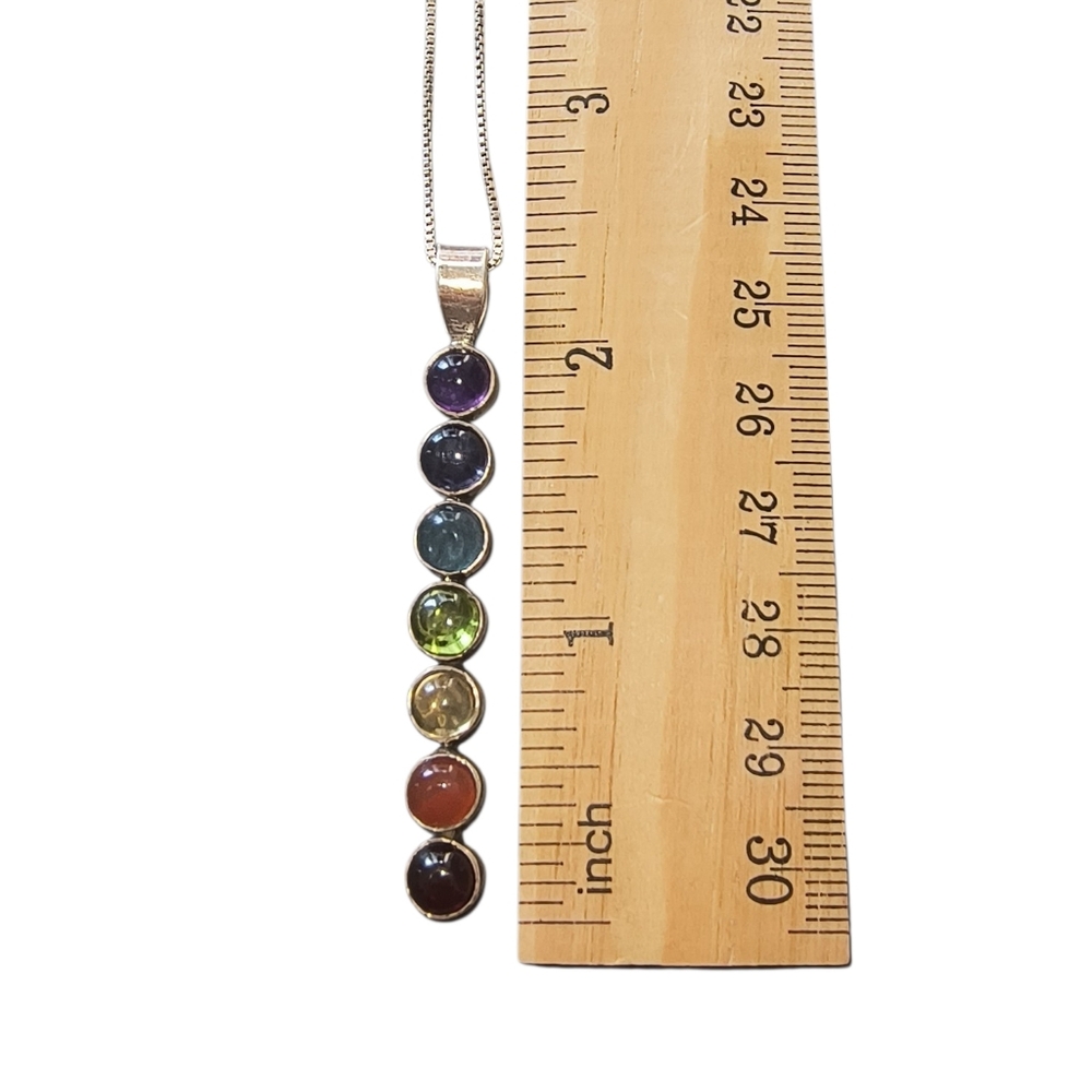 Multi Gemstone Vertically Aligned Chakra Necklace In Sterling Silver - Picture 4 of 11